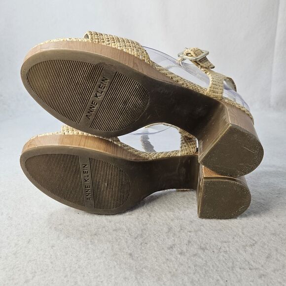 ANN KLEIN Raftan Sandals Sz 8 "Peony" Beige Block Stacked Heel Ankle Strap - Picture 5 of 5